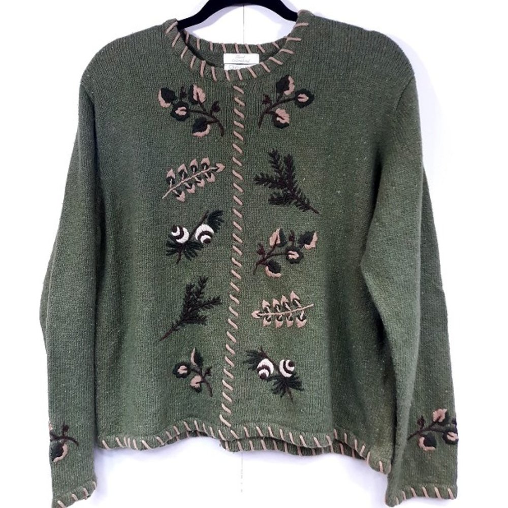 Christopher & Banks Sweater Women's Large GUC Wool Blend Fall Hand Embroidered